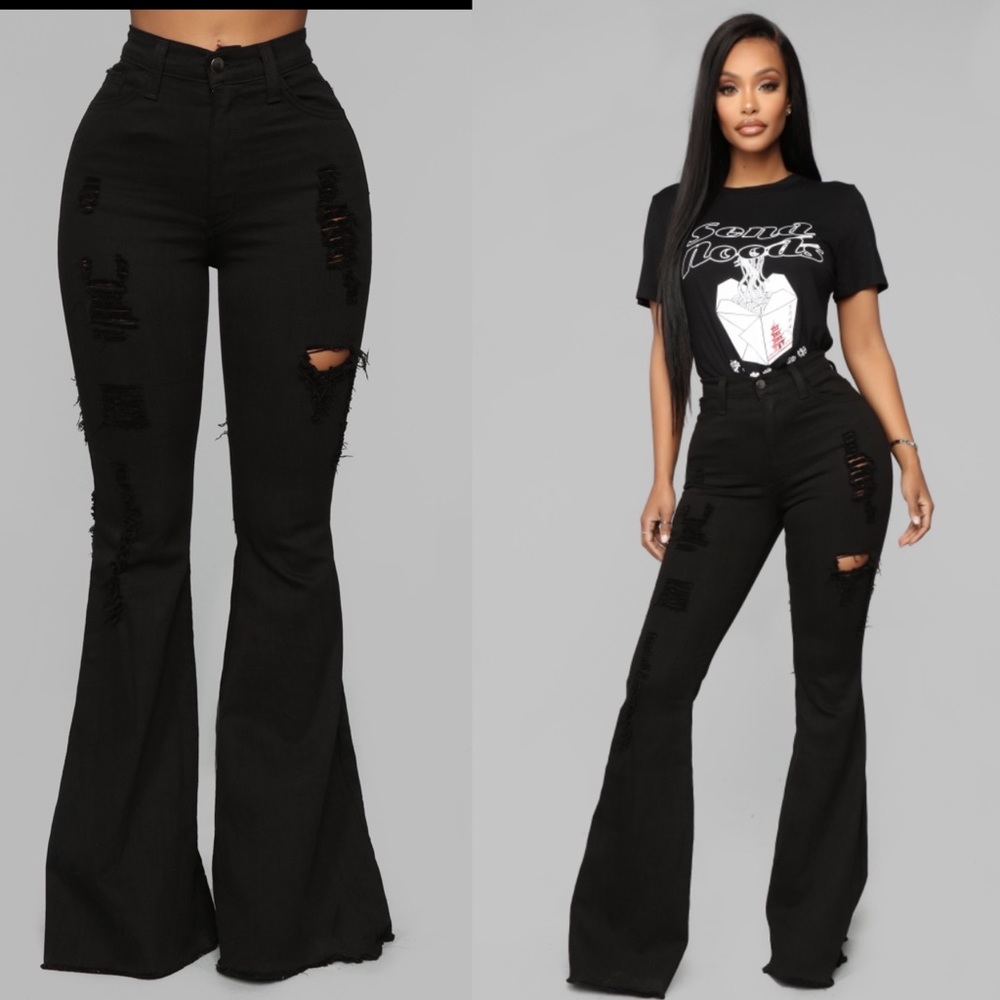 Mind Of Her Own Flare Jeans - Black